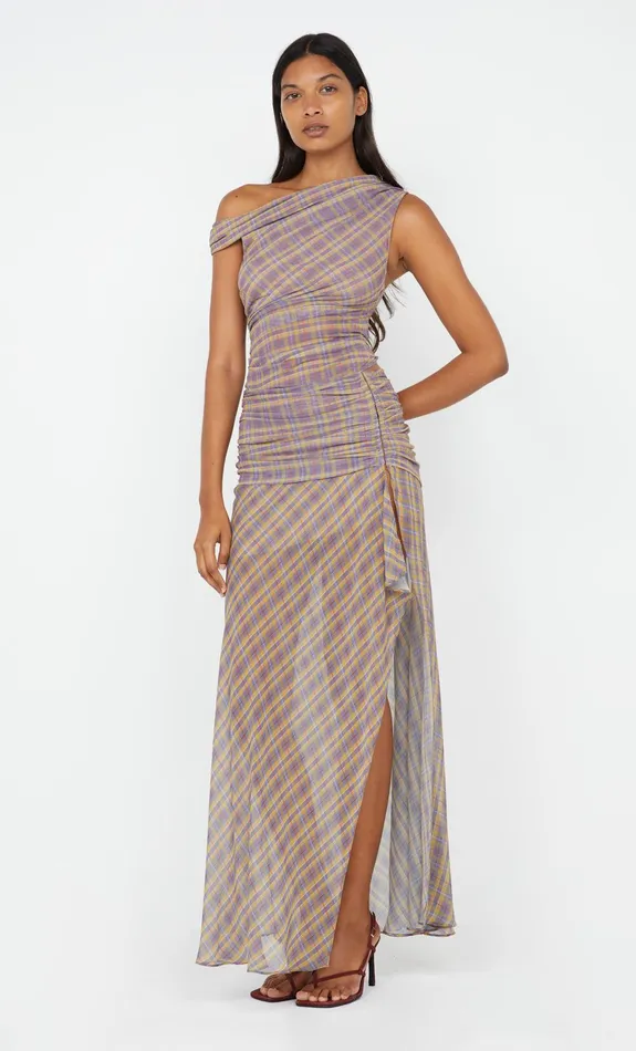 Bec Bridge Maxi Dresses AURELIA ASYM DRESS Violet Check 8211 Women