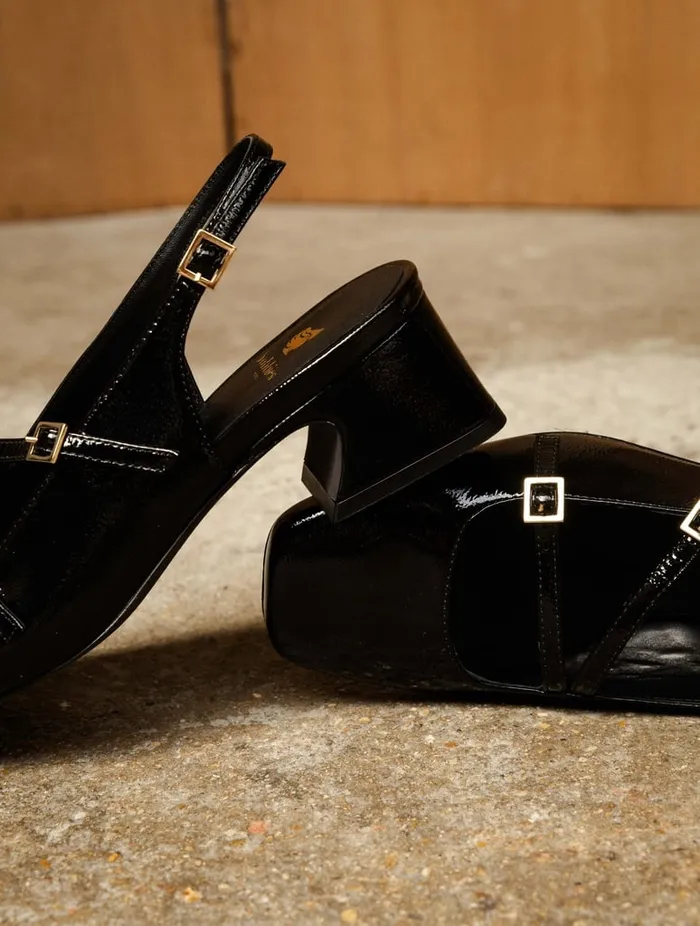 Becca Black Vinyl Women Bobbies Pumps and Mary Janes