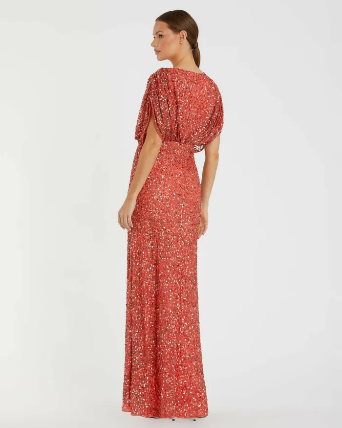 Best Sellers Mac Duggal Women Red Draped Sleeve V Neck Gown Paprika