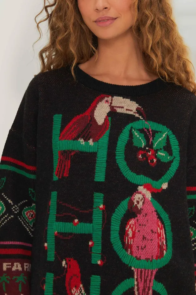Black Hohoho Knit Sweater Women Farm Rio Sweaters and Sweatshirts