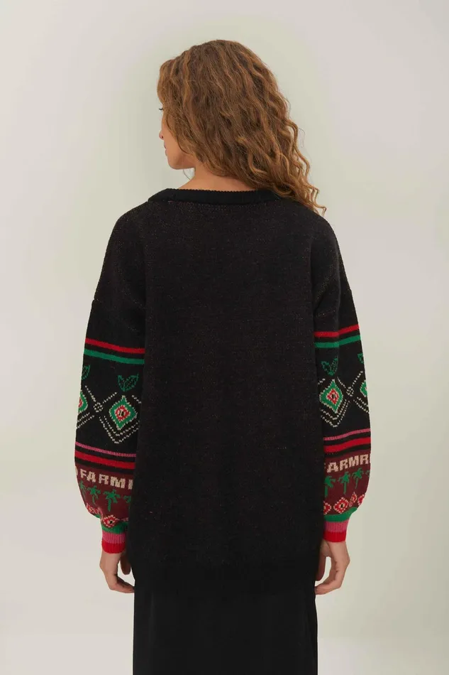 Black Hohoho Knit Sweater Women Farm Rio Sweaters and Sweatshirts