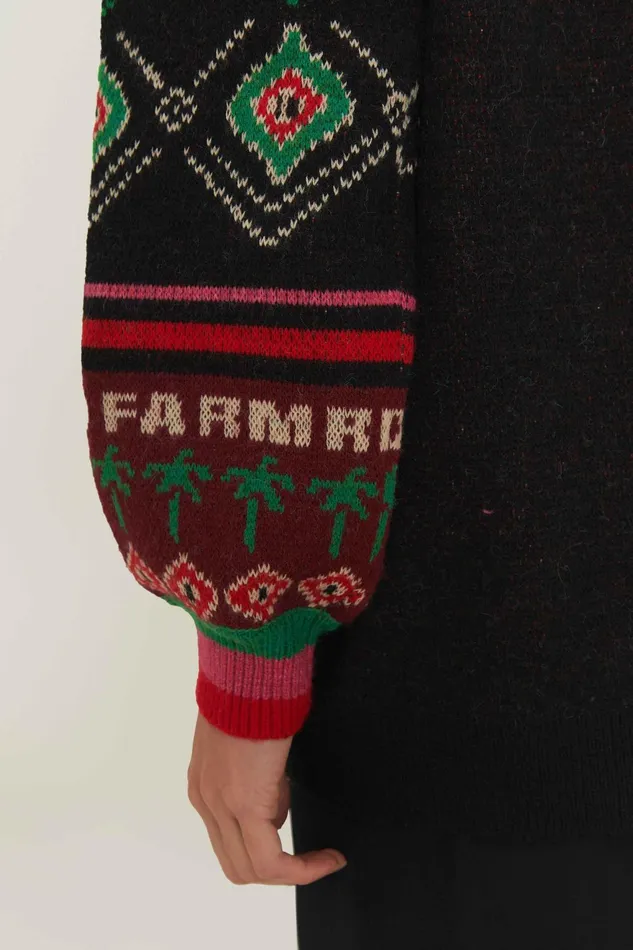 Black Hohoho Knit Sweater Women Farm Rio Sweaters and Sweatshirts