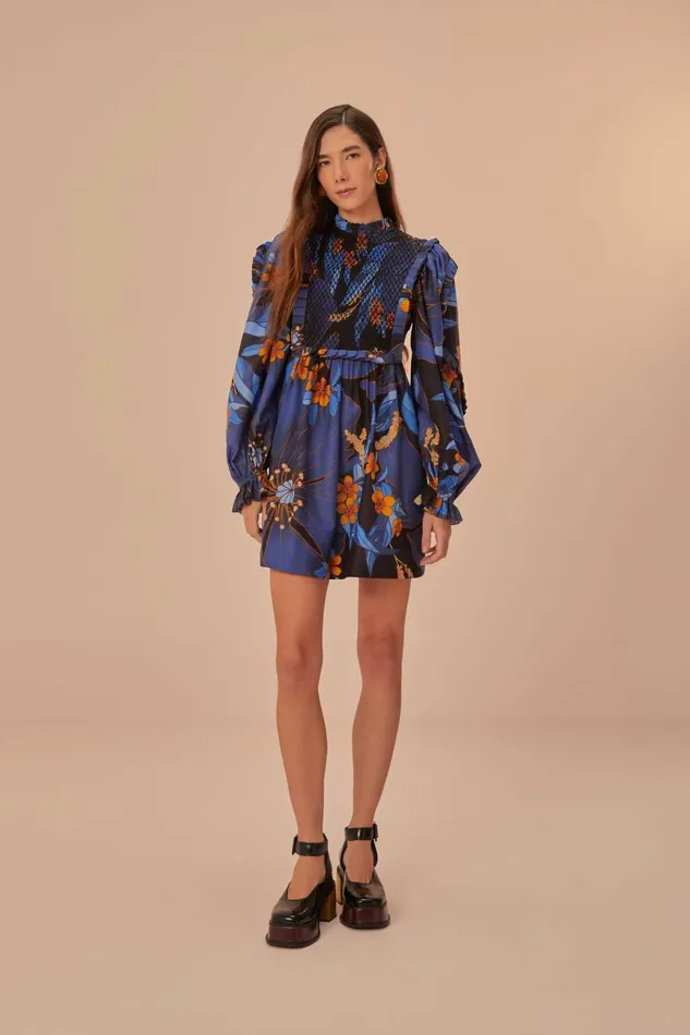 Black Pietra Floral Mini Dress Women Farm Rio Mini Dresses