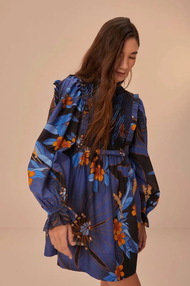 Black Pietra Floral Mini Dress Women Farm Rio Mini Dresses
