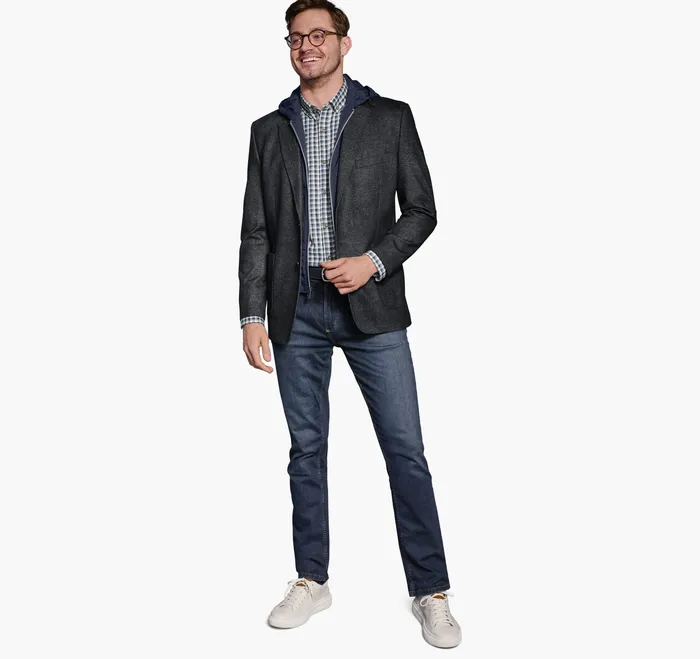 Blazers Removable HoodedBib Knit Blazer CharcoalNavy Johnston and Murphy Men