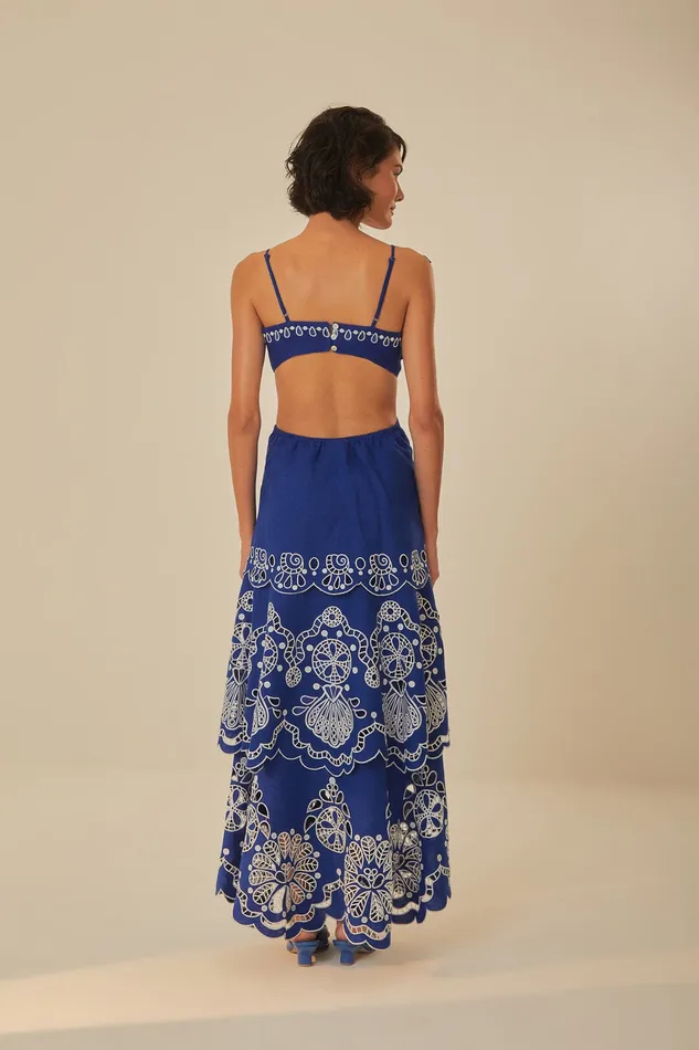 Blue Flower Richelieu Euroflax Premium Linen Midi Dress Women Farm Rio Midi Dresses
