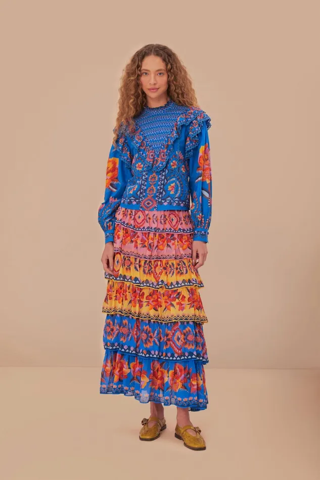 Blue Lucy Floral Tapestry Blouse Women Farm Rio Blouses