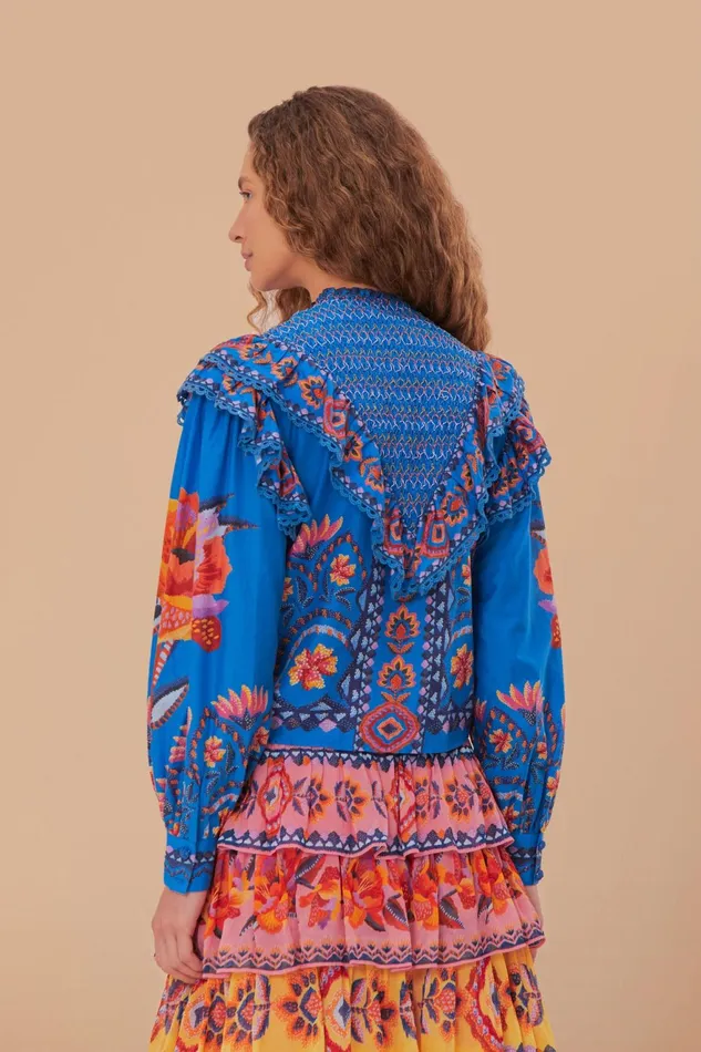 Blue Lucy Floral Tapestry Blouse Women Farm Rio Blouses