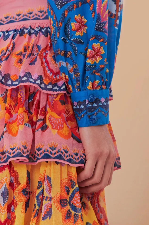 Blue Lucy Floral Tapestry Blouse Women Farm Rio Blouses