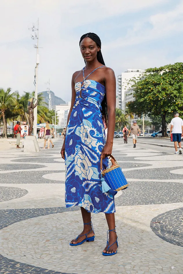 Blue Tropical Groove Lenzing Ecovero Viscose Midi Dress Women Farm Rio Midi Dresses