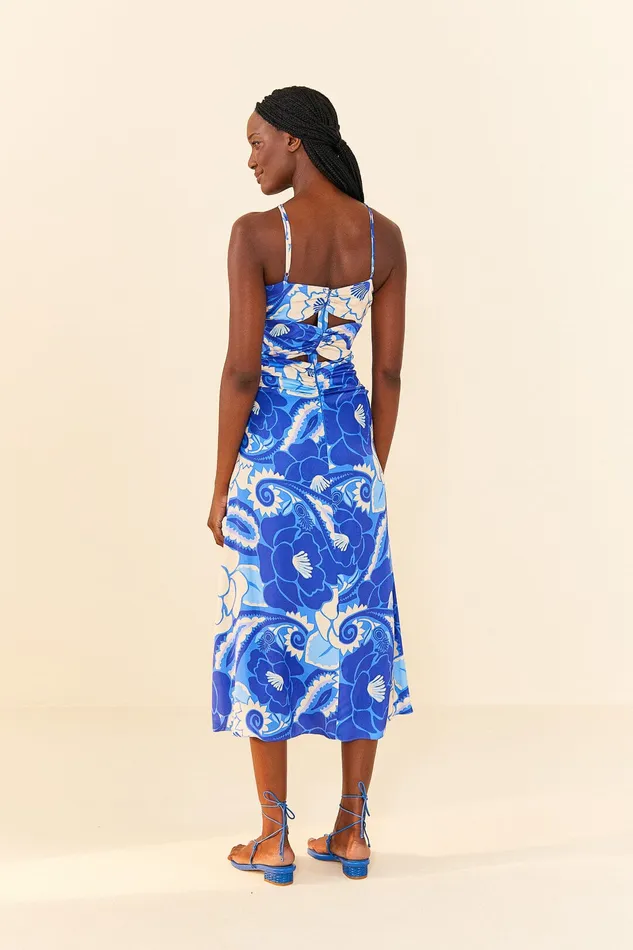 Blue Tropical Groove Lenzing Ecovero Viscose Midi Dress Women Farm Rio Midi Dresses