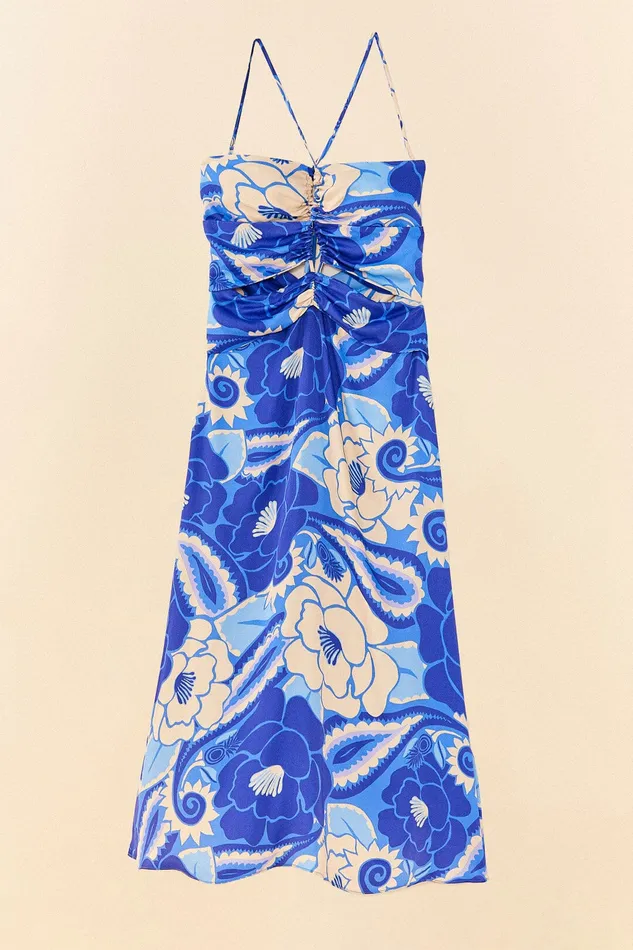 Blue Tropical Groove Lenzing Ecovero Viscose Midi Dress Women Farm Rio Midi Dresses