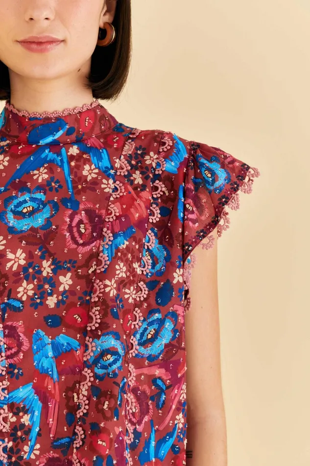 Blush Floral Birds Sleeveless Blouse Women Farm Rio Blouses
