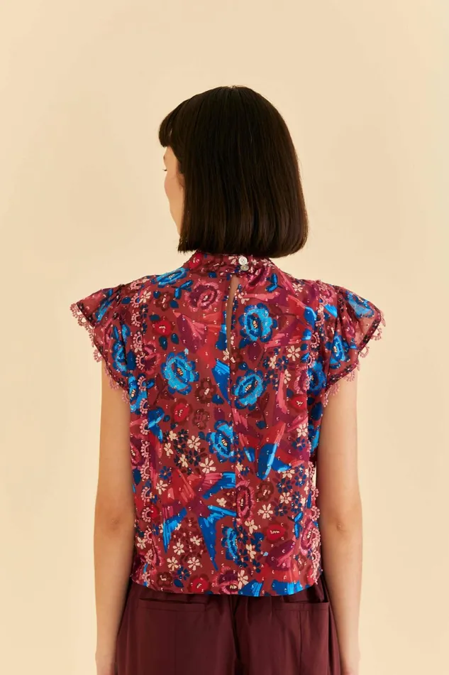 Blush Floral Birds Sleeveless Blouse Women Farm Rio Blouses