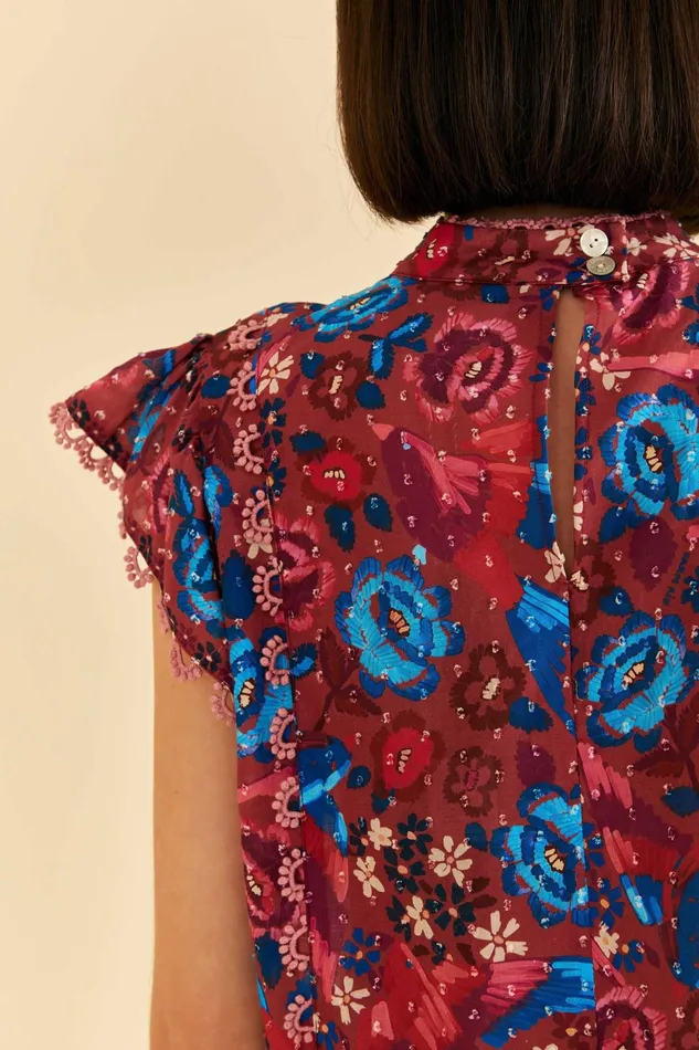 Blush Floral Birds Sleeveless Blouse Women Farm Rio Blouses