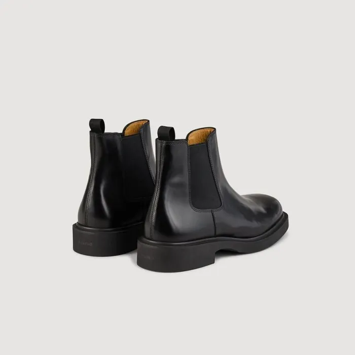 Boots Men SANDRO Glazed Leather Chelsea Boots Black