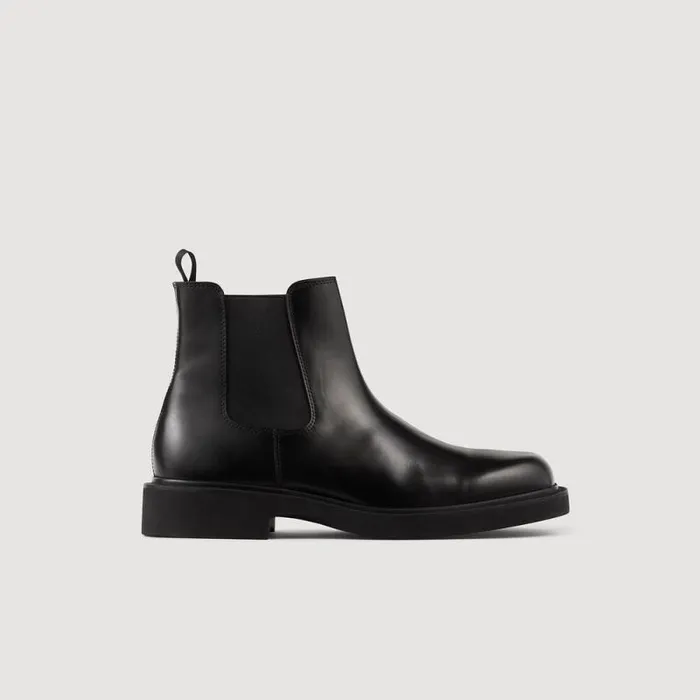 Boots Men SANDRO Glazed Leather Chelsea Boots Black