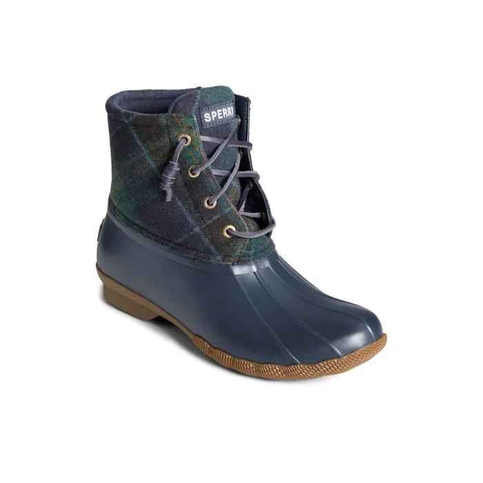 Boots Women Sperry Saltwater Plaid Duck Boot Blue