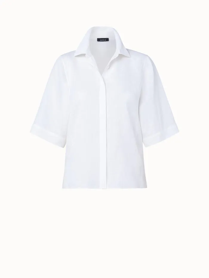 Boxy Linen Voile Blouse White Women Akris Blouses