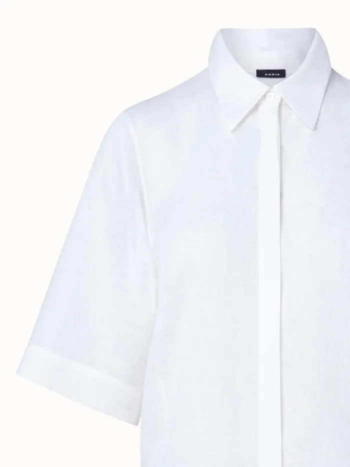 Boxy Linen Voile Blouse White Women Akris Blouses