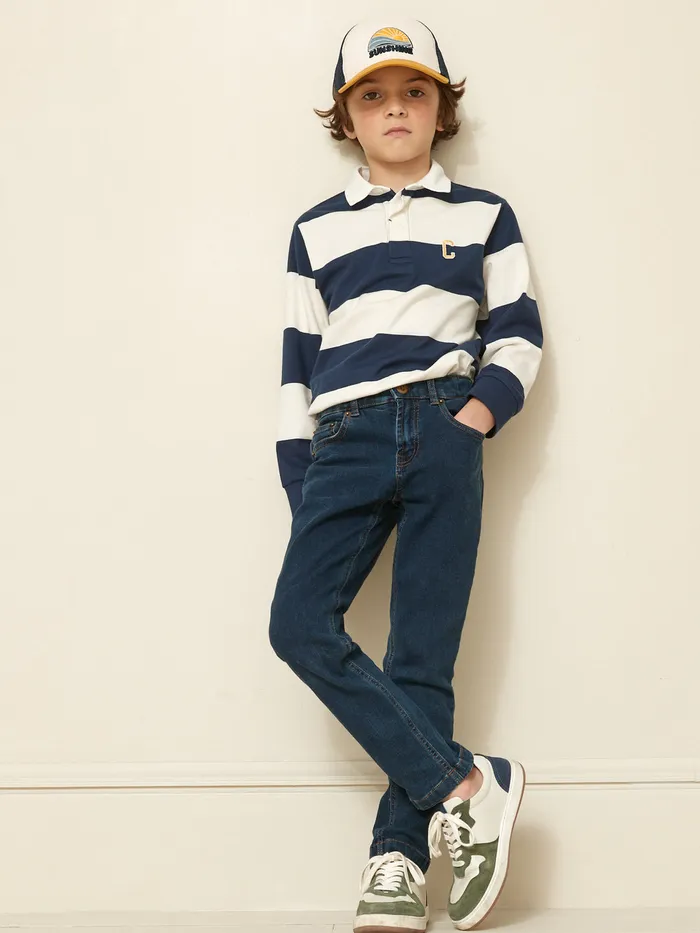 Boys Cyrillus Clothing StraightLeg Jeans 6399 Bleu Fonce Uni