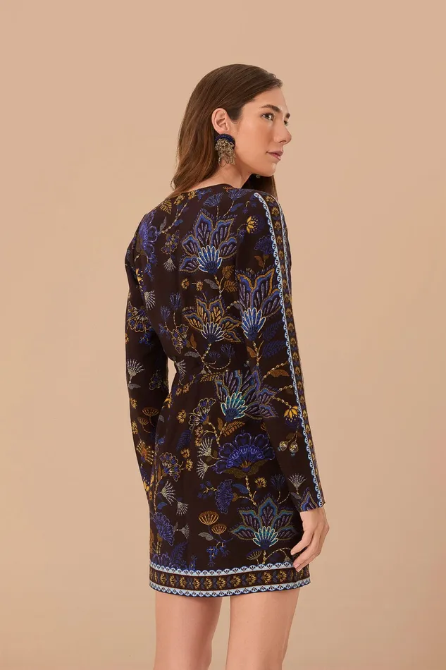 Brown Embroidered Garden Lenzing Ecovero Viscose Wrap Mini Dress Women Farm Rio Mini Dresses