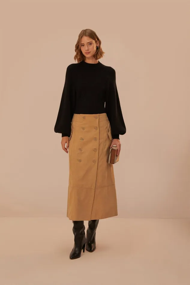 Brown Yoked Midi Skirt Women Farm Rio Skirts