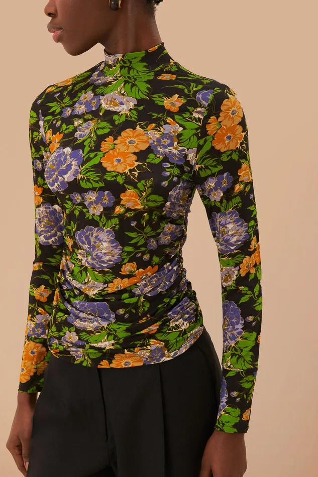 Capri Floral Black Jersey Blouse Women Farm Rio Blouses