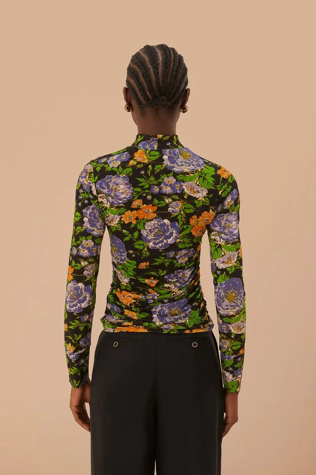 Capri Floral Black Jersey Blouse Women Farm Rio Blouses