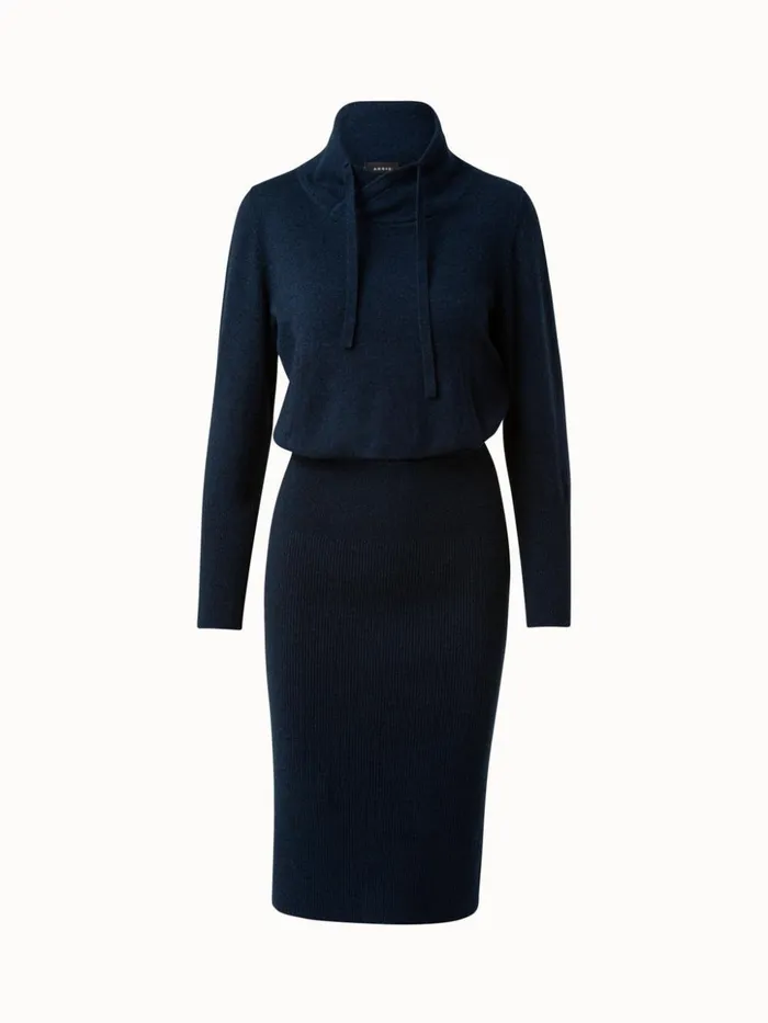 Cashmere Cowl Neck Knit Dress Deep Blue Women Akris Cashmere