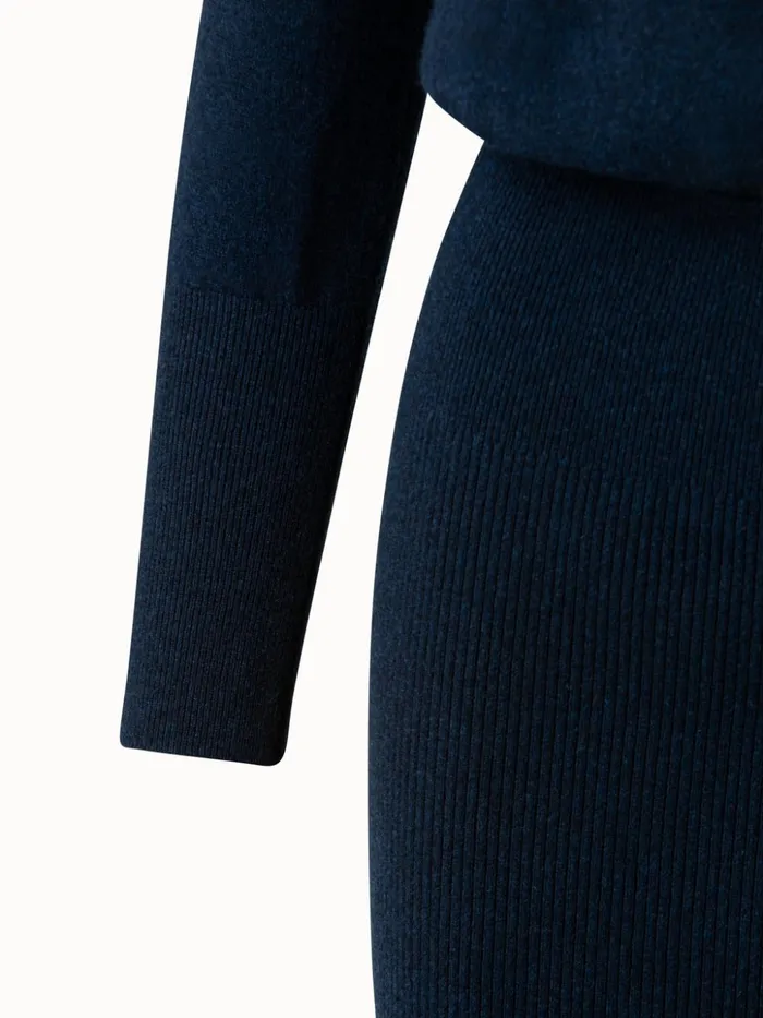 Cashmere Cowl Neck Knit Dress Deep Blue Women Akris Cashmere