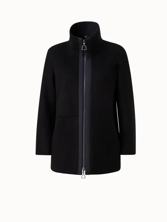 Cashmere Jersey And Silk Poplin Reversible Jacket With Detachable Hood Black Women Akris Jackets