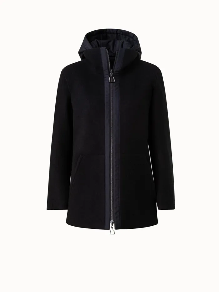 Cashmere Jersey And Silk Poplin Reversible Jacket With Detachable Hood Black Women Akris Jackets