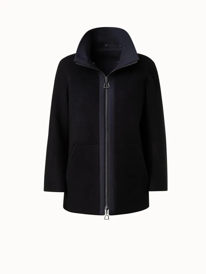 Cashmere Jersey And Silk Poplin Reversible Jacket With Detachable Hood Black Women Akris Jackets