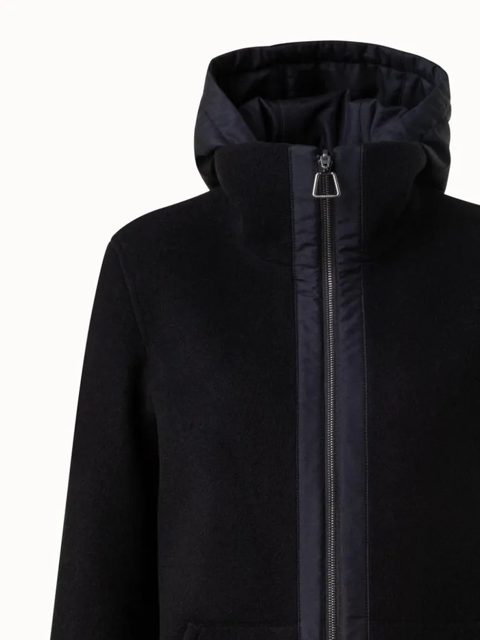 Cashmere Jersey And Silk Poplin Reversible Jacket With Detachable Hood Black Women Akris Jackets