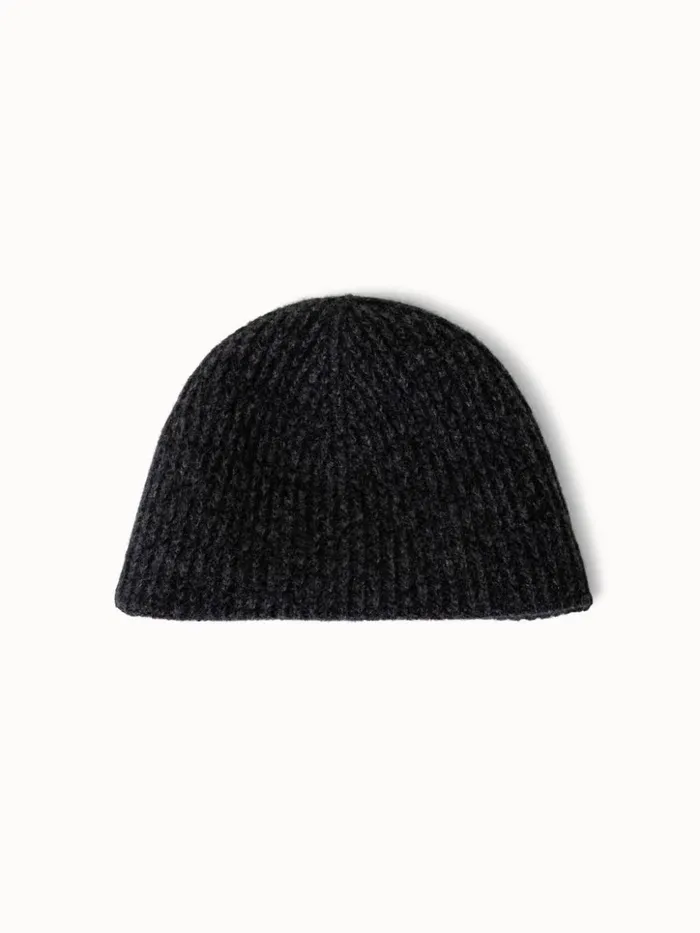 Cashmere Rib Knit Beanie Charcoal Women Akris Cashmere