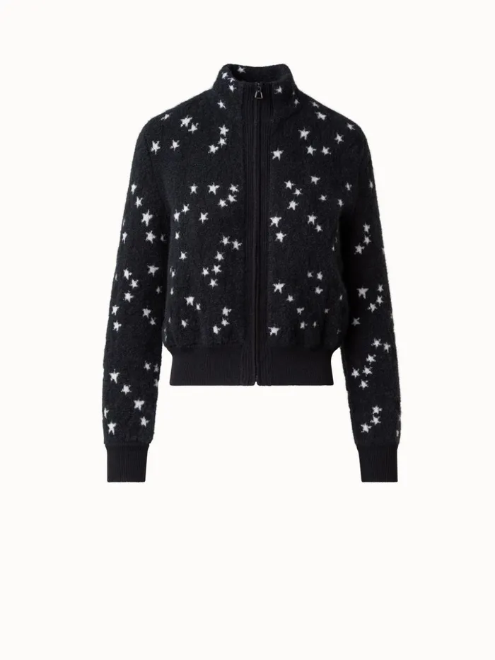 Cashmere Silk Cardigan With Star Intarsia Blackecru Women Akris Knitwear