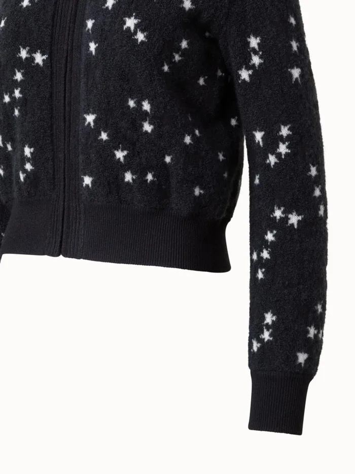 Cashmere Silk Cardigan With Star Intarsia Blackecru Women Akris Knitwear