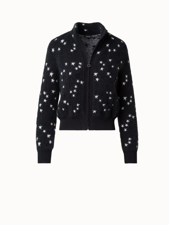 Cashmere Silk Cardigan With Star Intarsia Blackecru Women Akris Knitwear