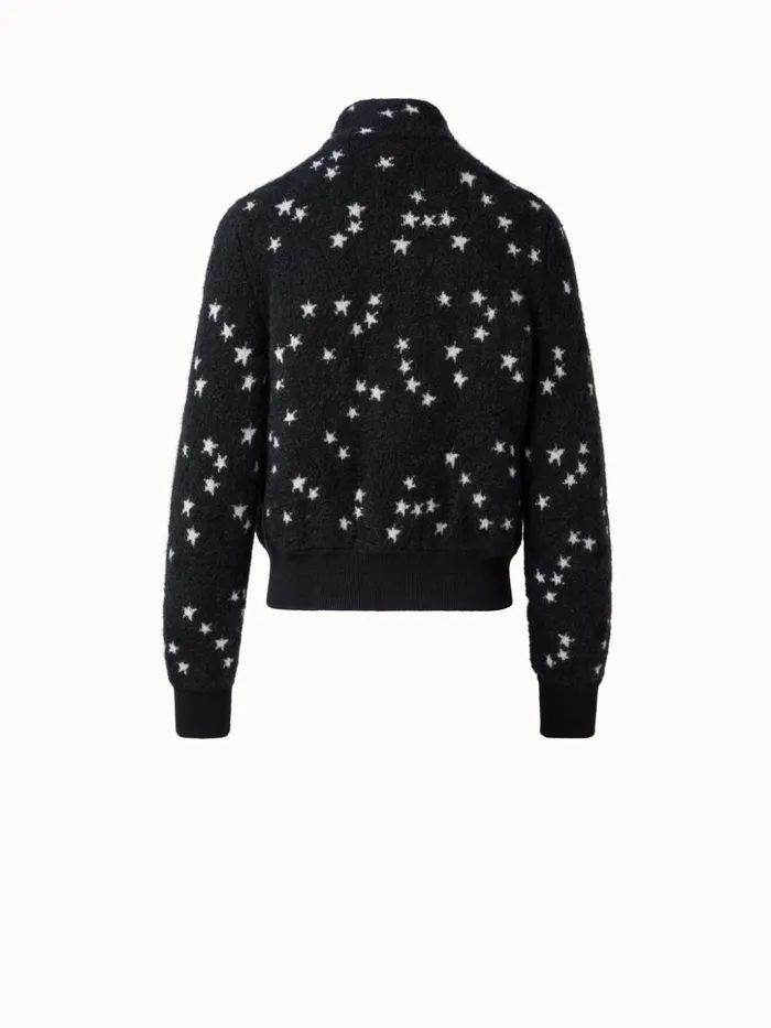 Cashmere Silk Cardigan With Star Intarsia Blackecru Women Akris Knitwear