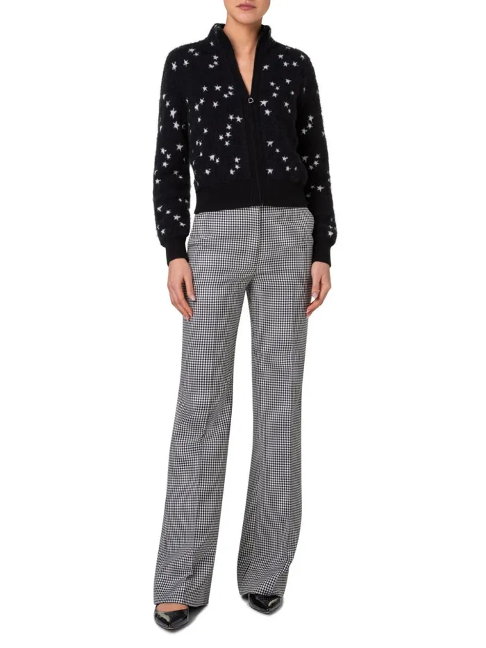 Cashmere Silk Cardigan With Star Intarsia Blackecru Women Akris Knitwear