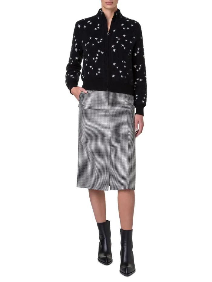Cashmere Silk Cardigan With Star Intarsia Blackecru Women Akris Knitwear