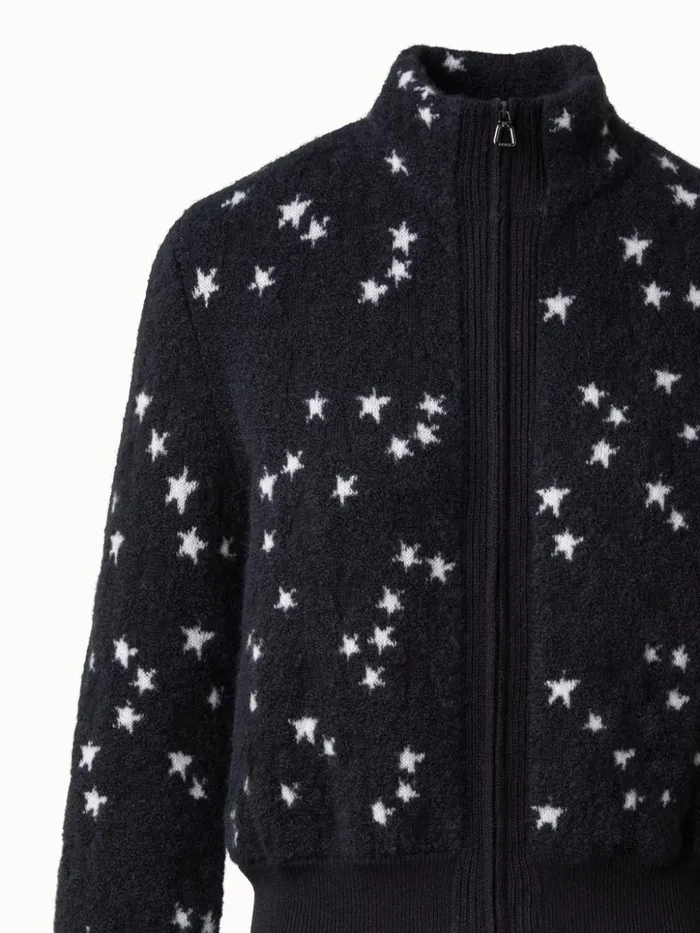 Cashmere Silk Cardigan With Star Intarsia Blackecru Women Akris Knitwear