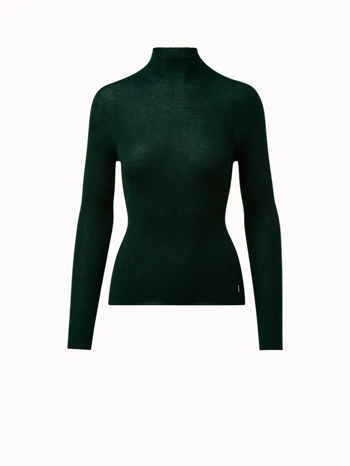 Cashmere Silk Fine Rib Mockneck Gallus Green Women Akris Knitwear