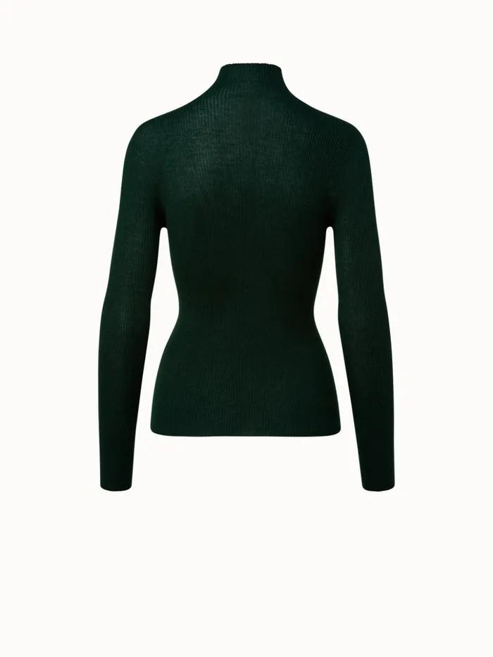 Cashmere Silk Fine Rib Mockneck Gallus Green Women Akris Knitwear