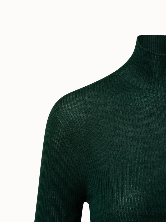 Cashmere Silk Fine Rib Mockneck Gallus Green Women Akris Knitwear