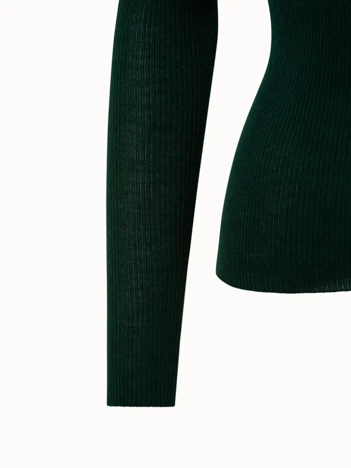 Cashmere Silk Fine Rib Mockneck Gallus Green Women Akris Knitwear