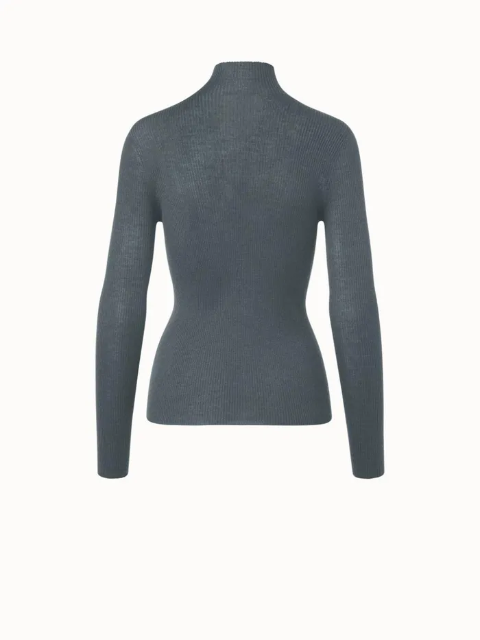 Cashmere Silk Fine Rib Mockneck Slate Women Akris Cashmere