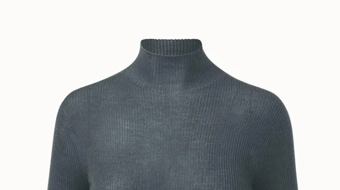 Cashmere Silk Fine Rib Mockneck Slate Women Akris Cashmere
