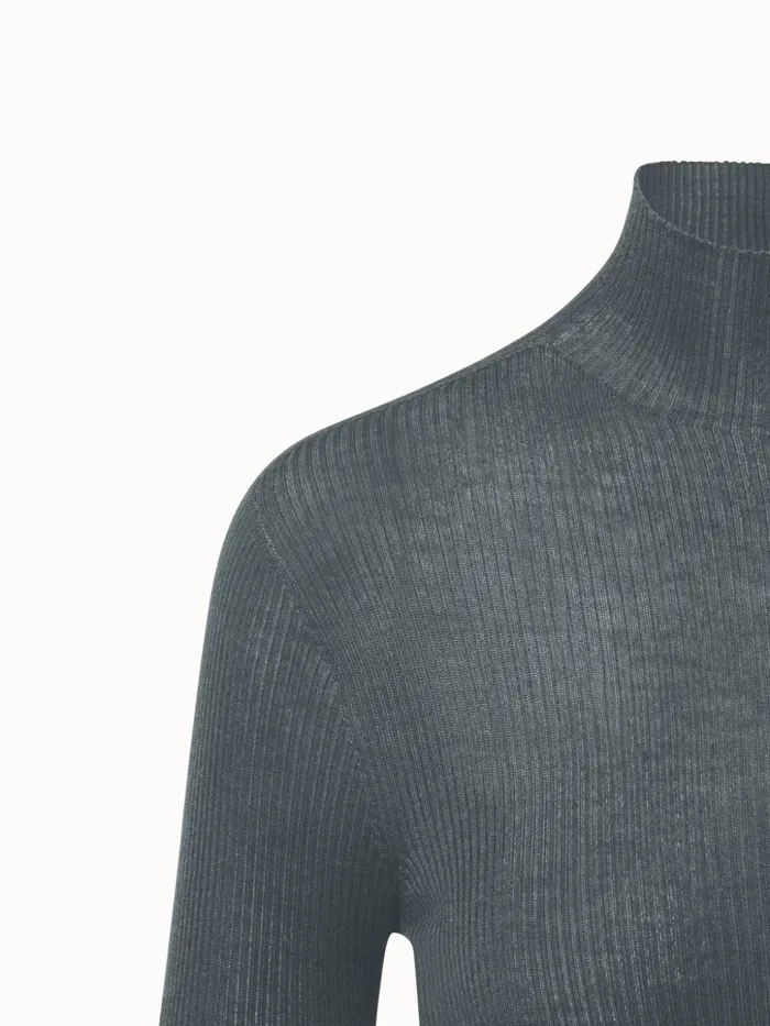 Cashmere Silk Fine Rib Mockneck Slate Women Akris Cashmere